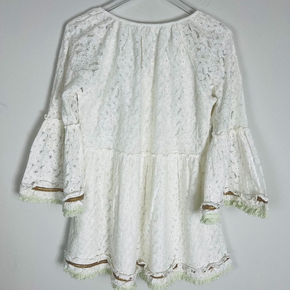 NEW Velzera Tunic Blouse Embroidered Peasant Top Lace Crochet Cottagecore Boho - Picture 12 of 13